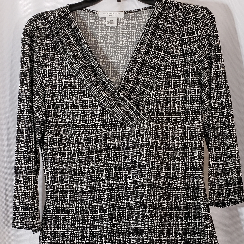 Liz Claiborne Career Sz Petite M Blouse Plaid